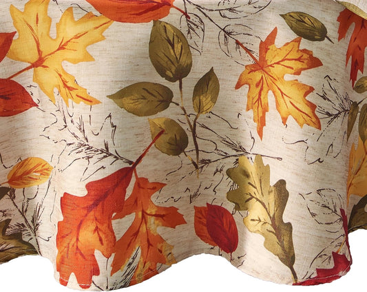 Threadmade Autumn Leaves Fall Printed Tablecloth, Multicolor - 70" W x 70" L Round