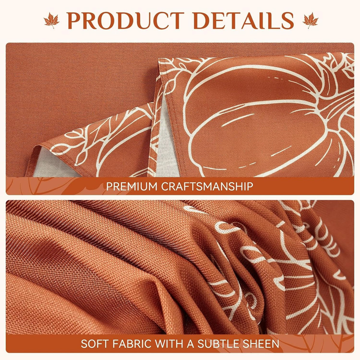 Softalker Faux Linen Round Fall Tablecloth 70 Inch, Autumn Table Cloth with Pumpkin & Maple Leaves, Orange Circle Table Cover Water Resistant for Outdoor, Thanksgiving, Kitchen-Harvest Themed