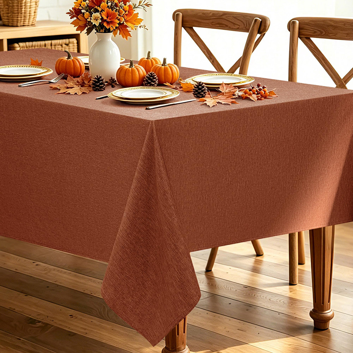 Decorelia Waterproof Round Tablecloth for Round Dining Table, Decorative Rustic Soft Wipeable Table Cloths Cover Indoor Outdoor Use for Holiday,Wedding, Kitchen (70 Inch,Round (4-6 Seats),Beige)