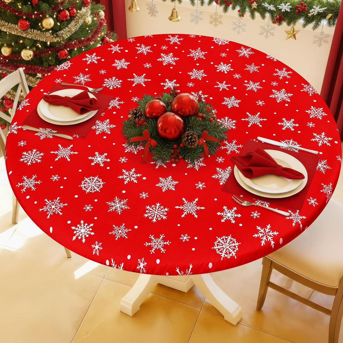 Moosfor Spandex Round Tablecloth, Fitted Table Cloth for 45"-56" Tables
