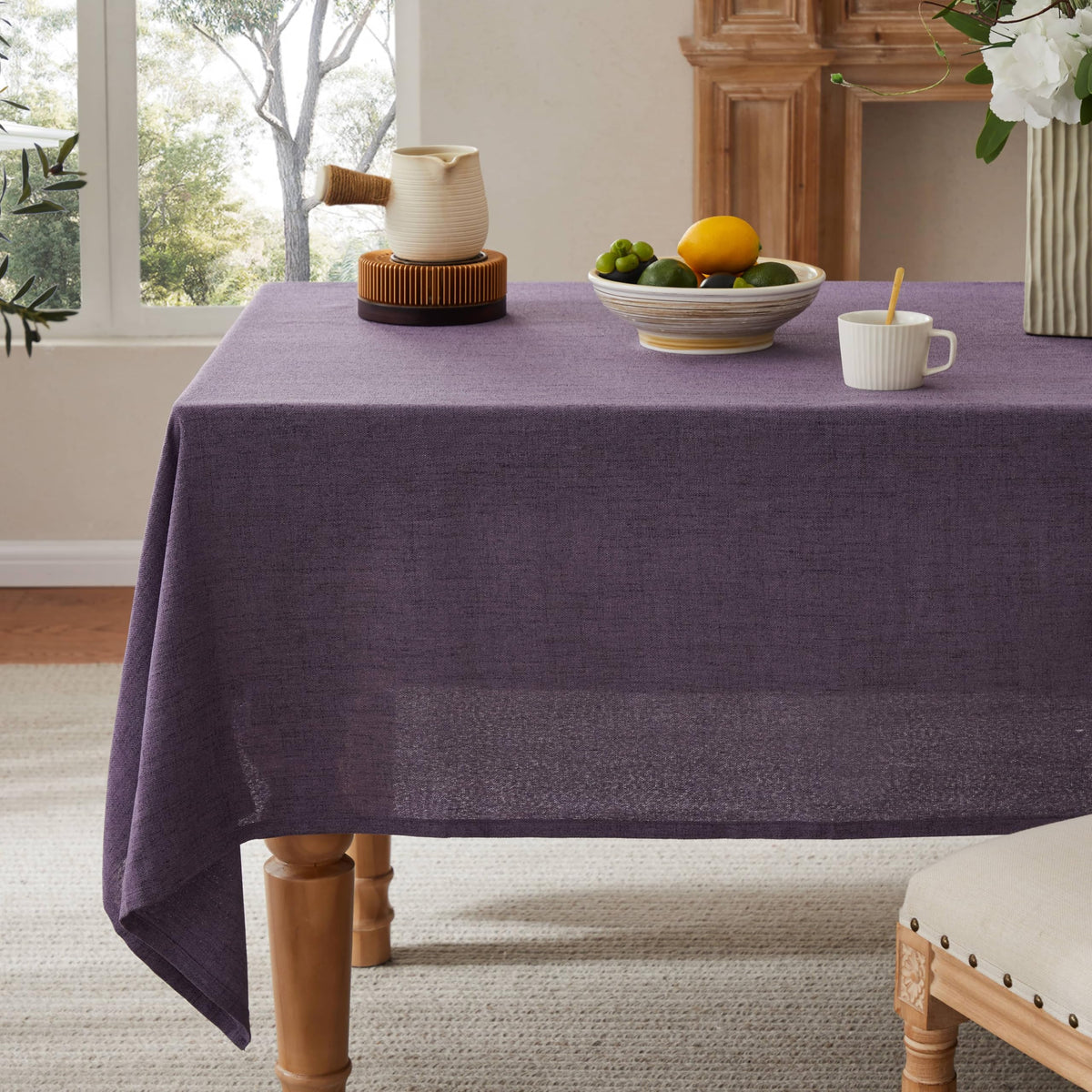 52"x70" Rectangle Linen Tablecloth Fits Small Dining Table, Natural
