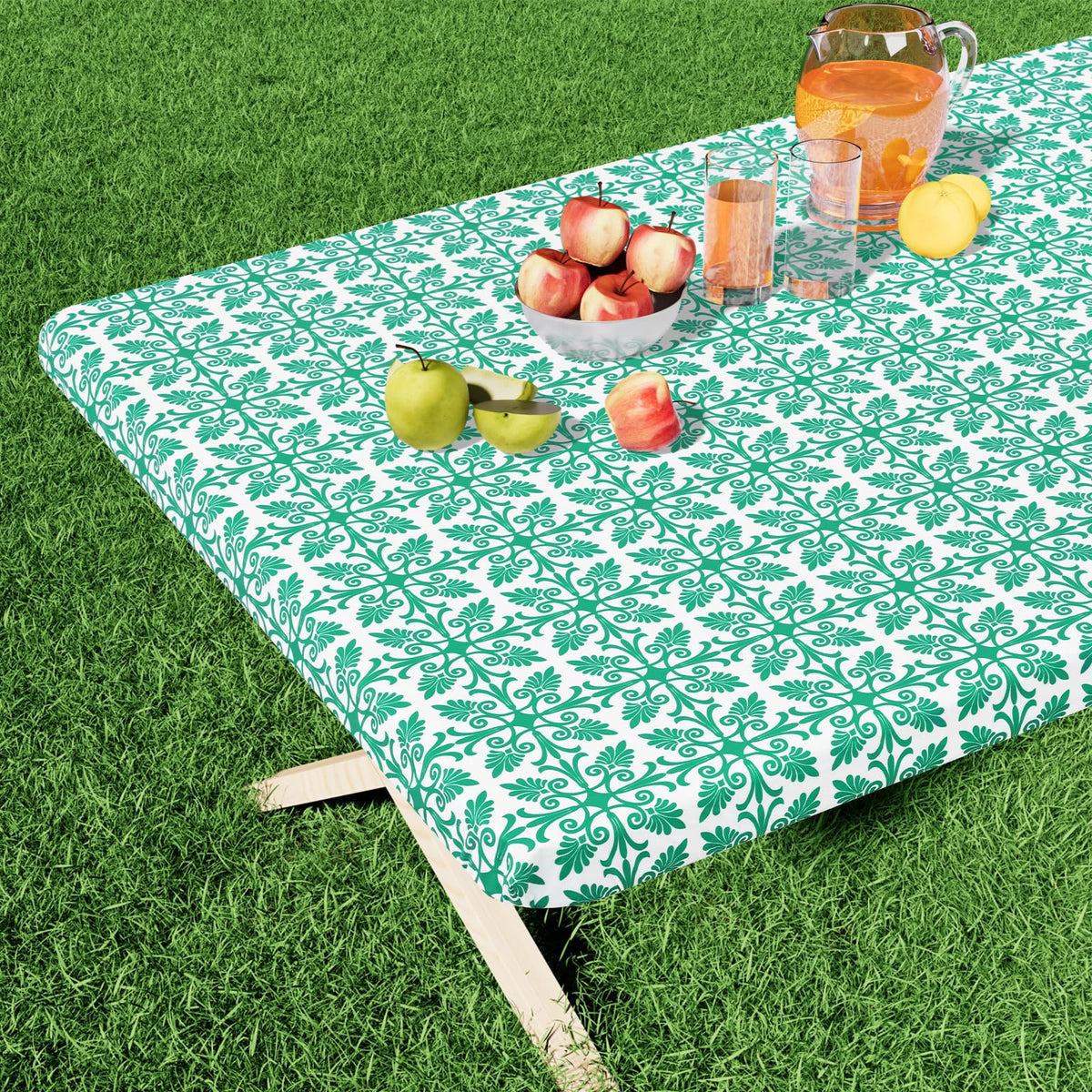 misaya Rectangle Vinyl Table Cloth, Elastic Fitted Flannel Backed Tablecloth, 100% Waterproof Plastic Table Cover Fits 4 Foot Folding Tables for Picnic, Camping, Outdoor (Khaki, 30" x 48")
