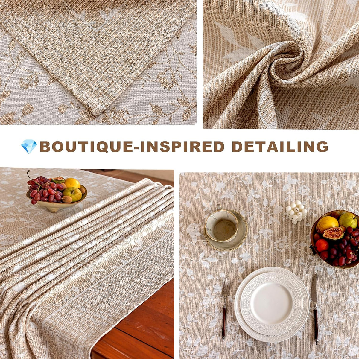 Midsummer Breeze French Country Beige Floral Tablecloth Rectangle 60”x75”