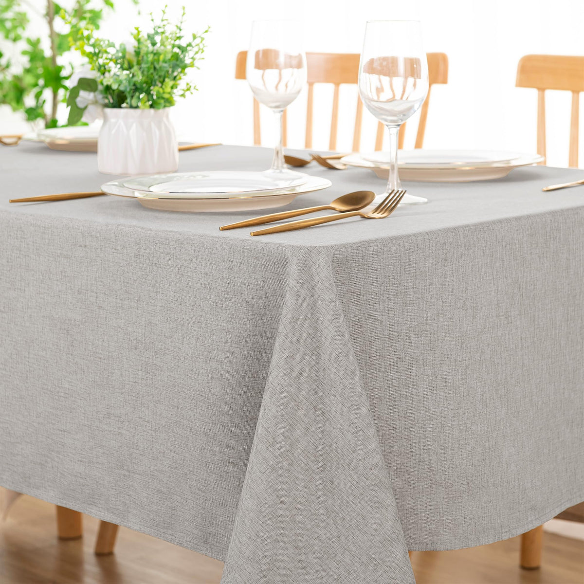 DWCN Rectangle Faux Linen Tablecloth, Table Cover, 52 x 70 Inch, Beige