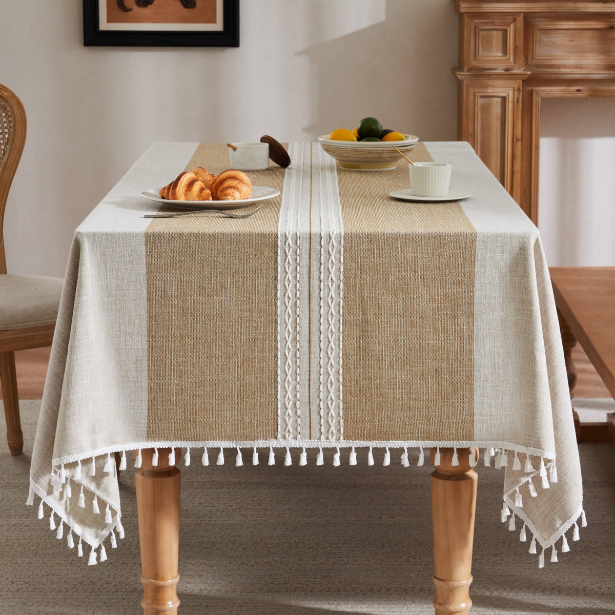 ZeeMart Contrast Linen Square Table Cloth 60x60 Inch Brown