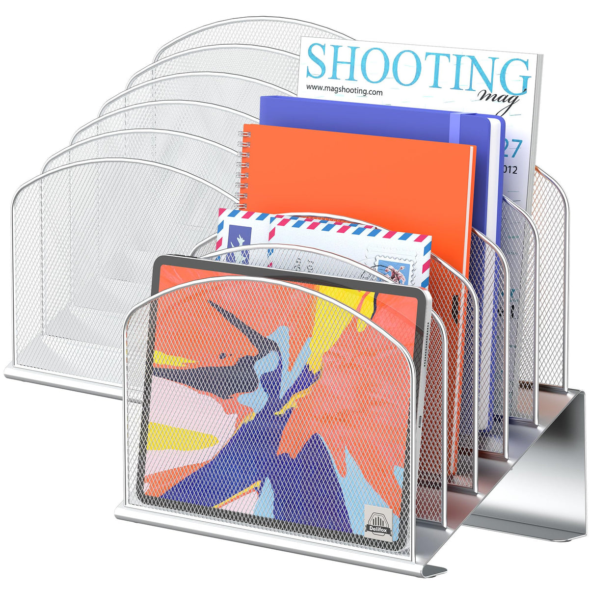 Delifox Inclined File Organizer for Desk, 5-Section Vertical File Holder