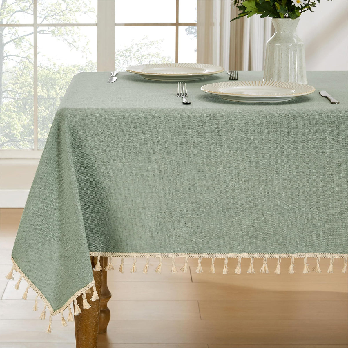JIALE Ivory Tablecloths Rectangular 55 x 75 Inch, Linen Look