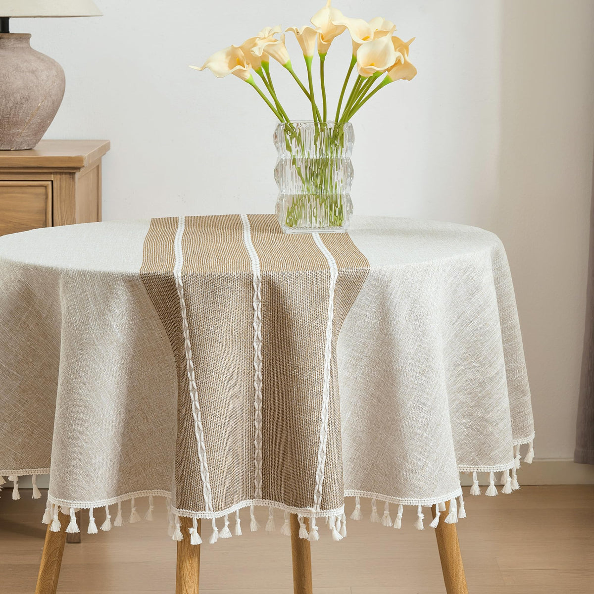 Tablecloth Rectangle Linen Style Fabric, 55 x 90 Coffee Lines