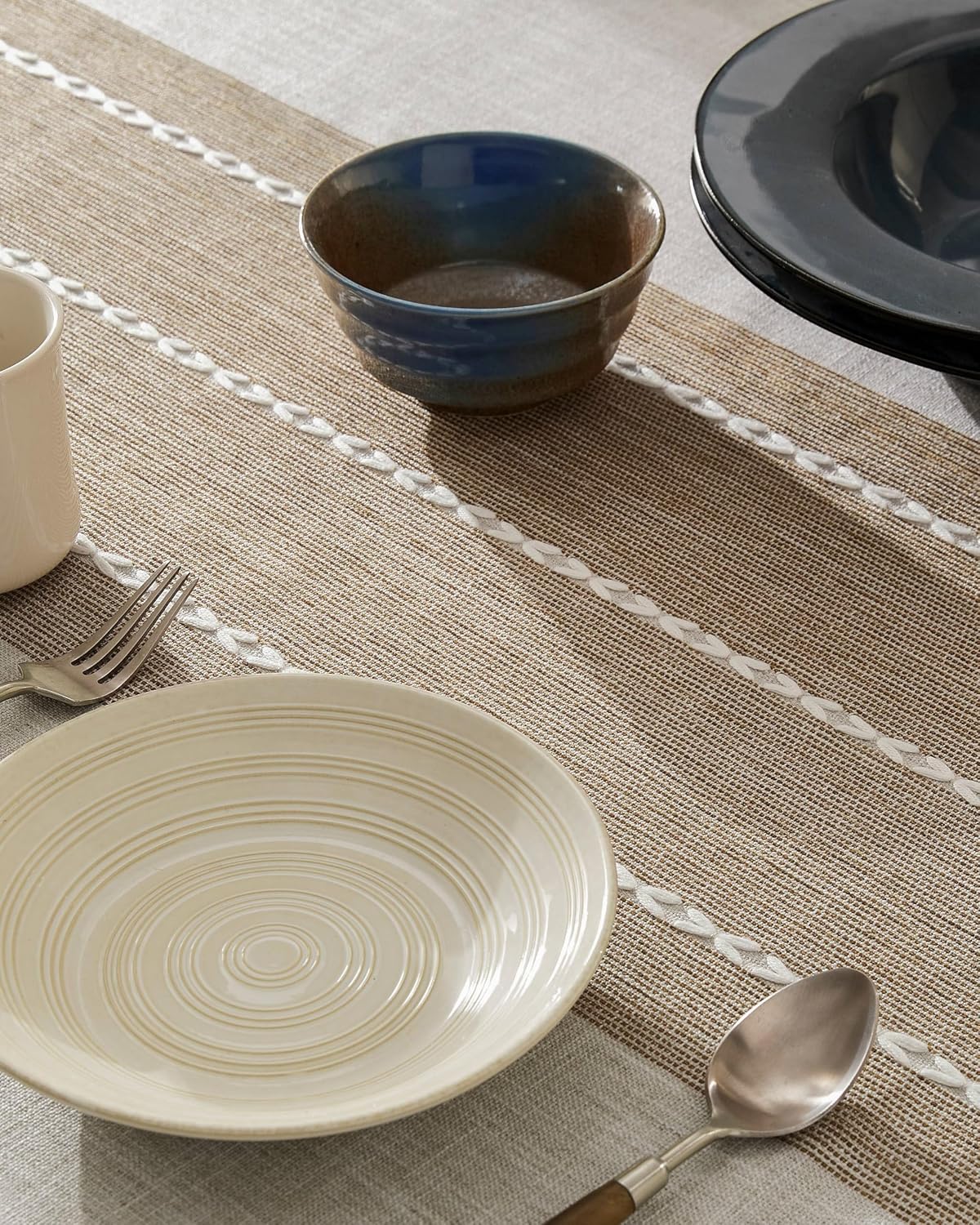ZeeMart Contrast Linen Square Table Cloth 60x60 Inch Brown