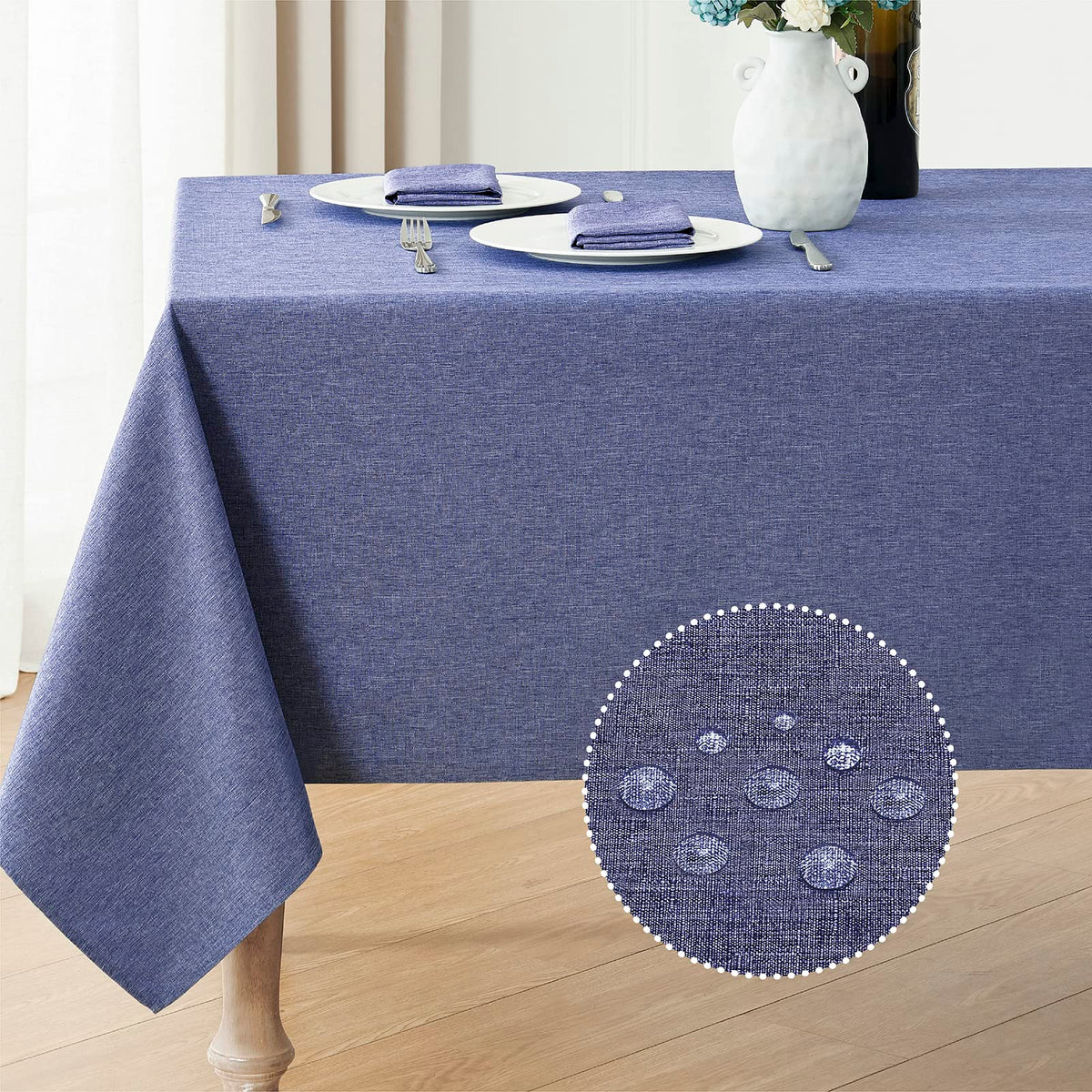 Veblandy Faux Linen Rectangle Tablecloth Waterproof 52x70 inch Table Cloth Stain and Wrinkle Resistant Washable, Decorative Fabric Table Cover for Dining, Kitchen, Wedding and Parties, Coffee