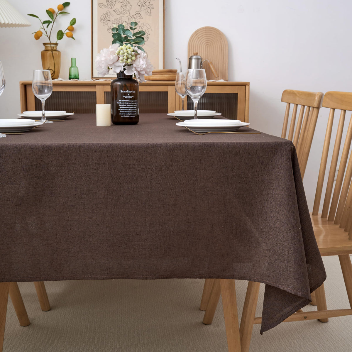 NLMUVW Burlap Linen Tablecloth 6ft, Tan Table Cloth Rectangular