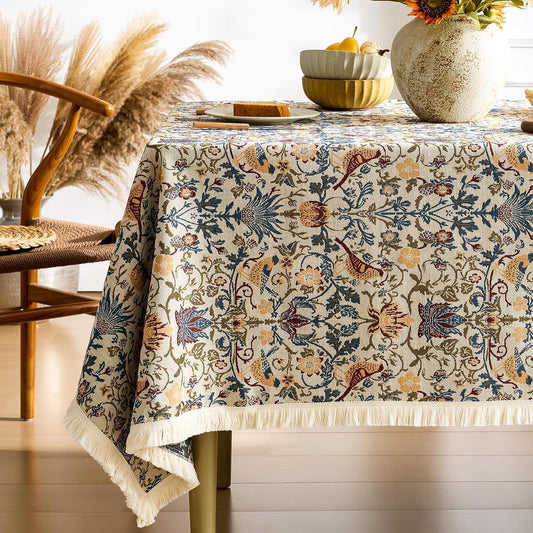 Farmhouse Floral Tablecloths Rectangular Vintage Table Cloth with Tassel