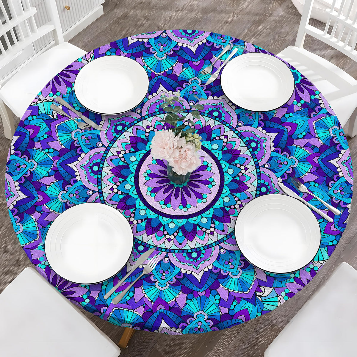 Wood Grain 48 Inch Round Fitted Cloth Tablecloth with Elastic Edged, Waterproof Oil Proof Wipeable Table Cover for Indoor Outdoor Patio Table, Fits Round Tables Up to 46" - 50" Diameter