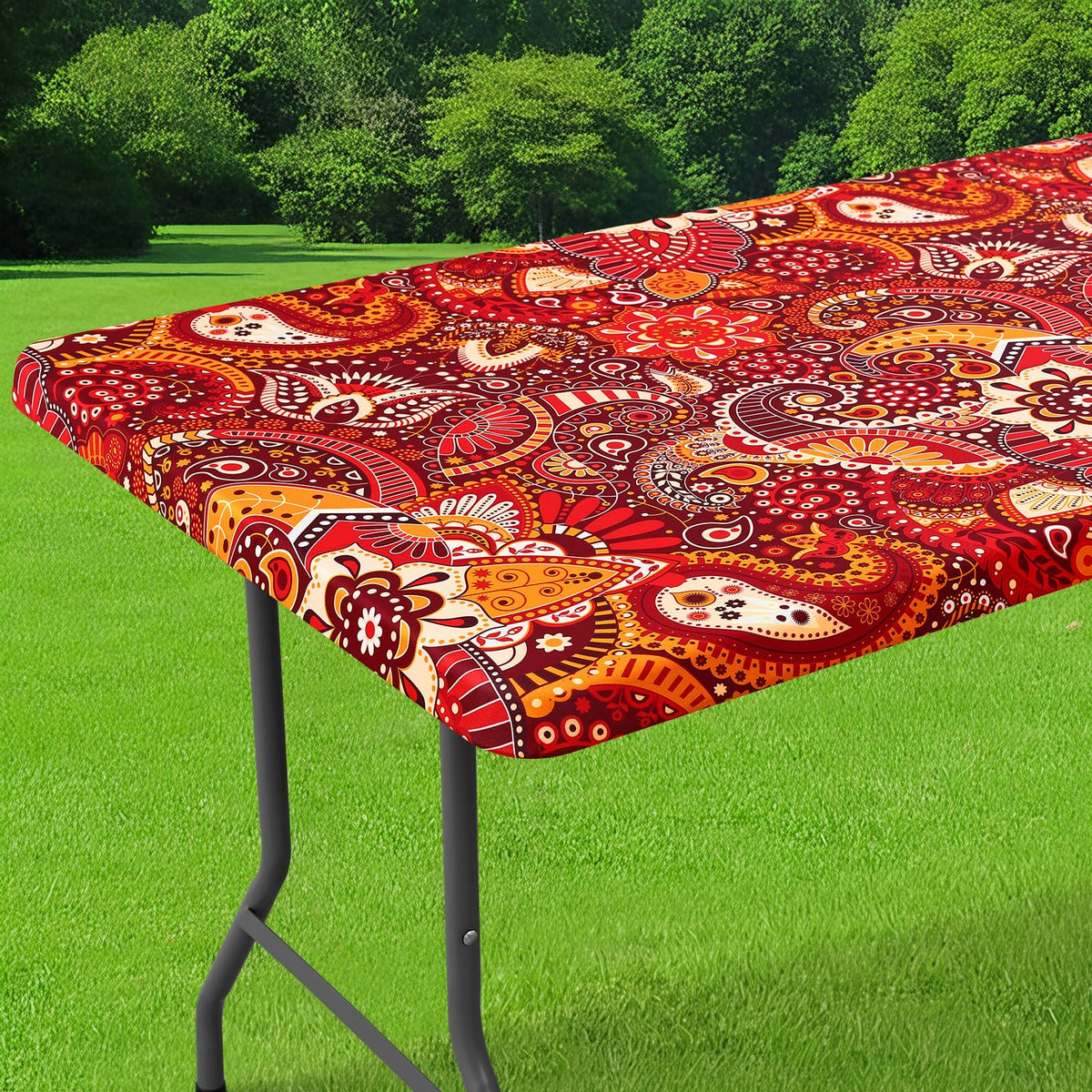 Smiry Spandex Printed 6FT Rectangle Table Cloth, Elastic Fitted Table Cover