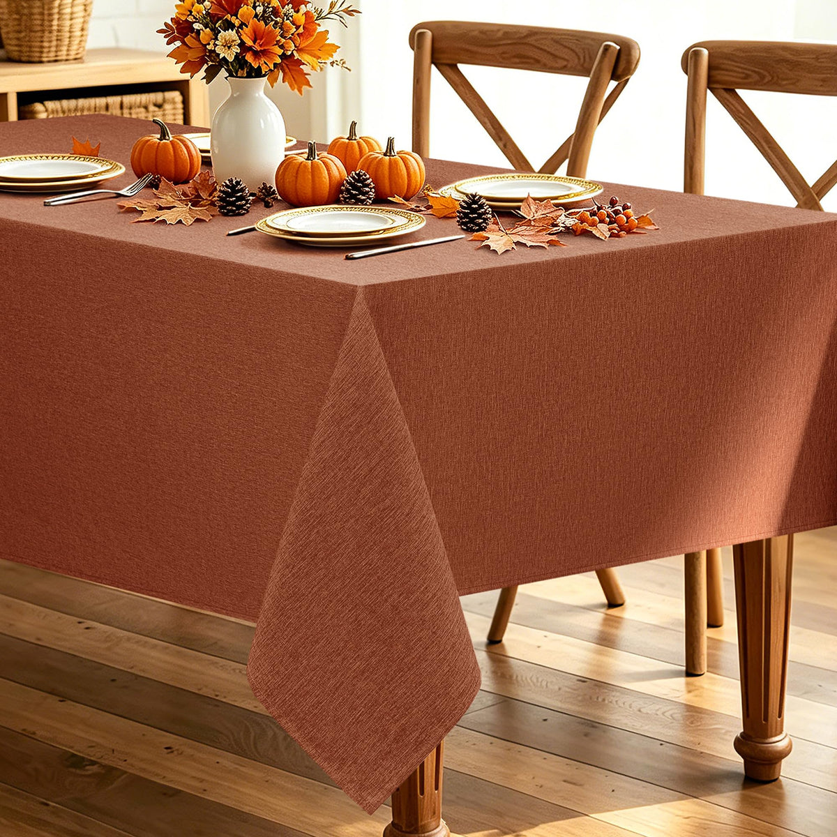 Decorelia Waterproof Round Tablecloth for Round Dining Table, Decorative Rustic Soft Wipeable Table Cloths Cover Indoor Outdoor Use for Holiday,Wedding, Kitchen (70 Inch,Round (4-6 Seats),Beige)