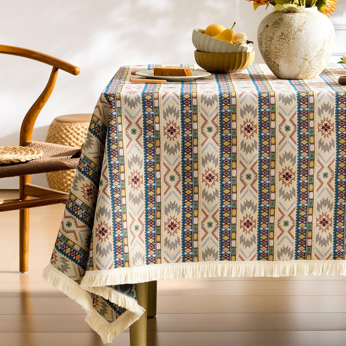 Farmhouse Floral Tablecloths Rectangular Vintage Table Cloth with Tassel