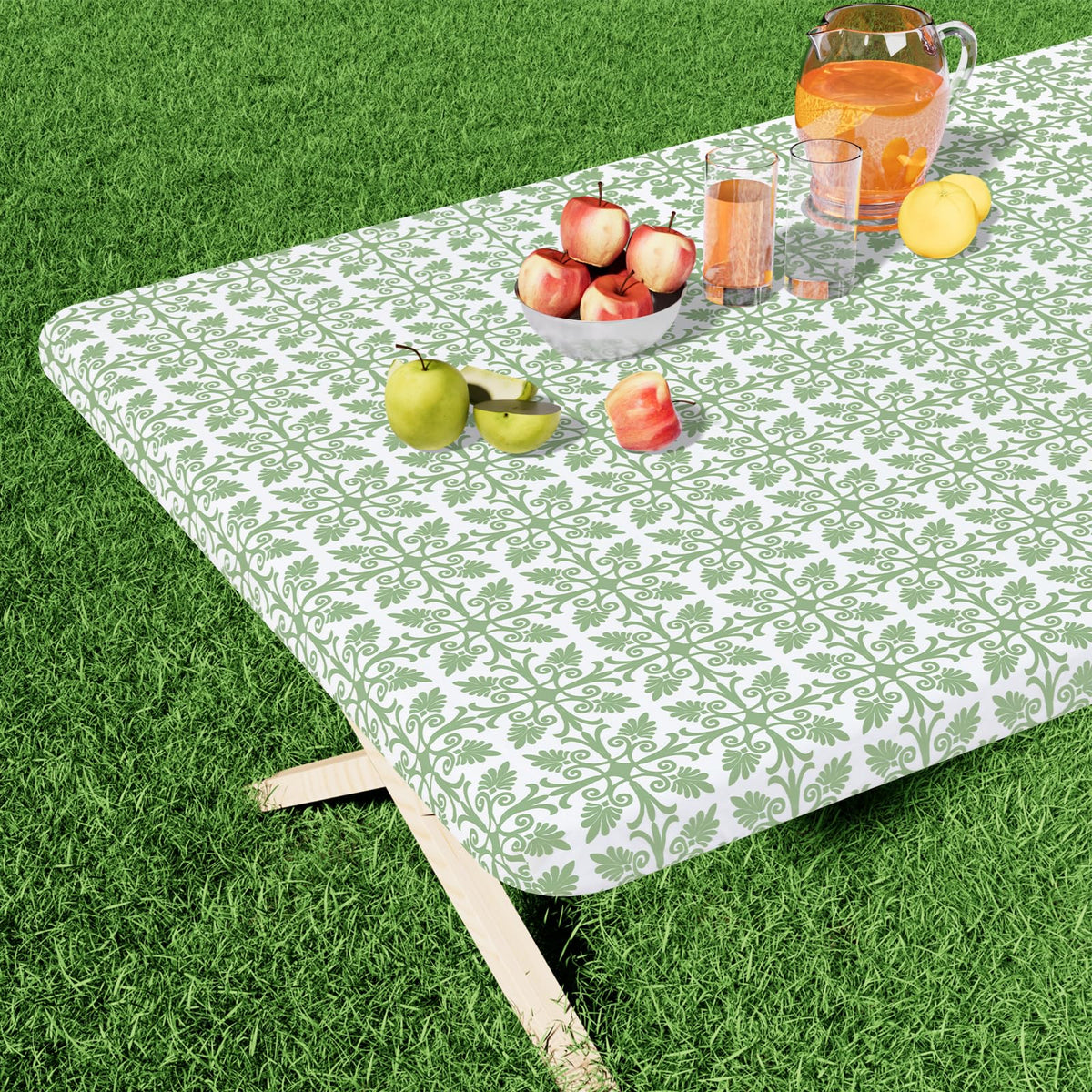 misaya Rectangle Vinyl Table Cloth, Elastic Fitted Flannel Backed Tablecloth, 100% Waterproof Plastic Table Cover Fits 4 Foot Folding Tables for Picnic, Camping, Outdoor (Khaki, 30" x 48")