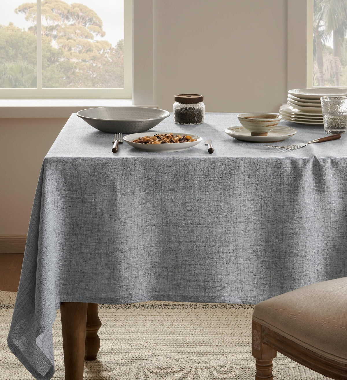 52"x70" Rectangle Linen Tablecloth Fits Small Dining Table, Natural