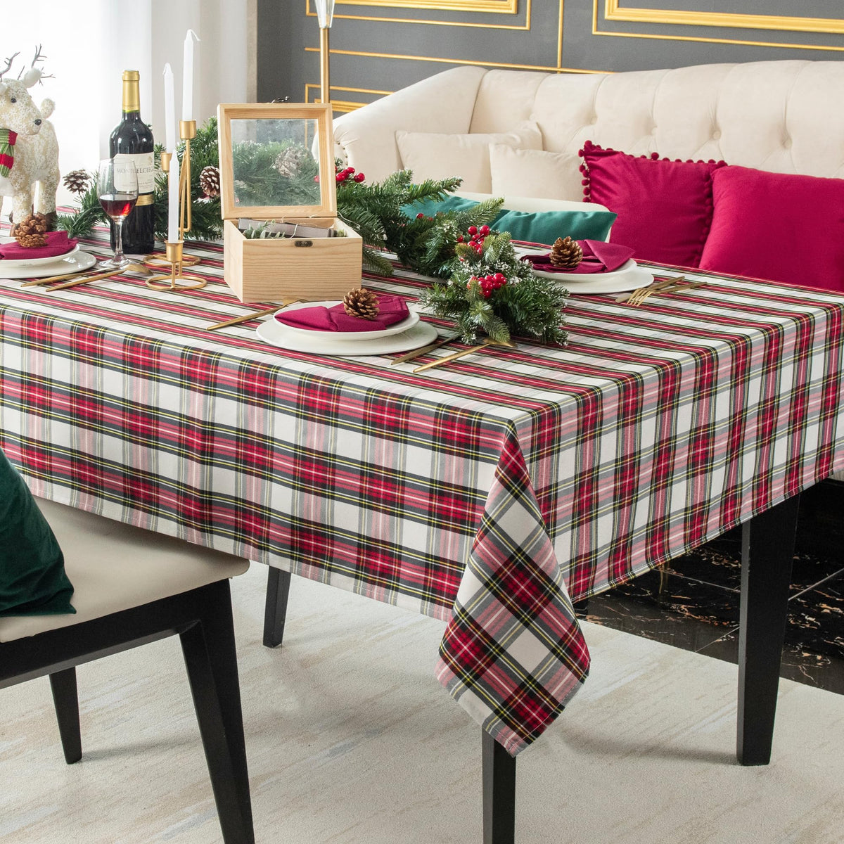 Rectangle Plaid Tablecloth for Thanksgiving, 60x84 inches
