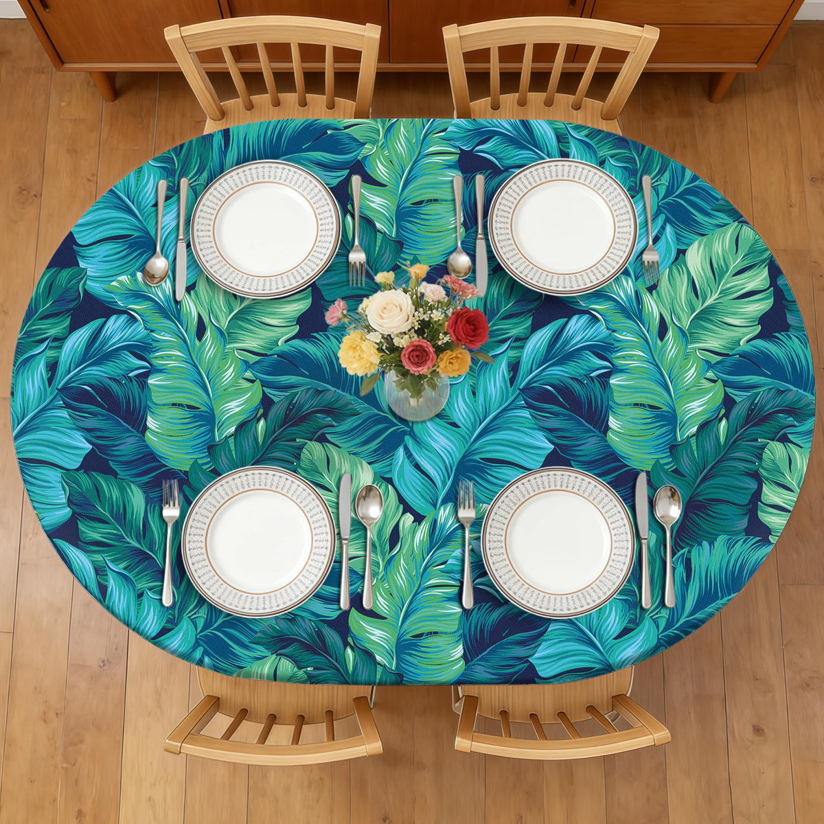 Wood Grain 48 Inch Round Fitted Cloth Tablecloth with Elastic Edged, Waterproof Oil Proof Wipeable Table Cover for Indoor Outdoor Patio Table, Fits Round Tables Up to 46" - 50" Diameter