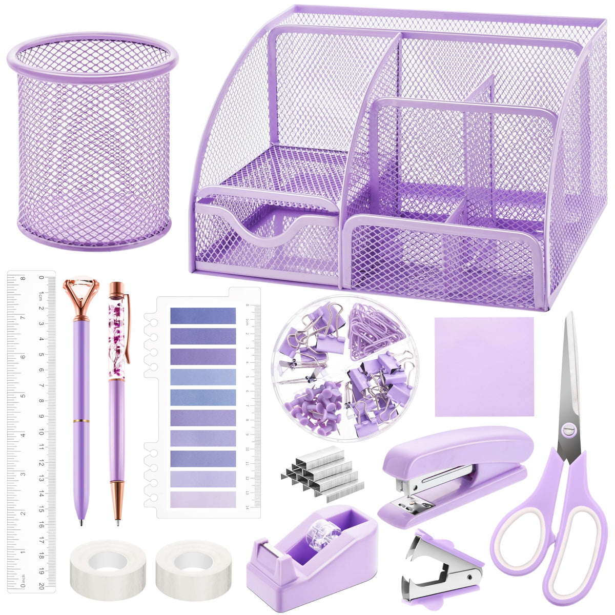 Fayoo 11 Pcs Pink Office Supplies Set Mesh Desk Organizer Accessories Kit