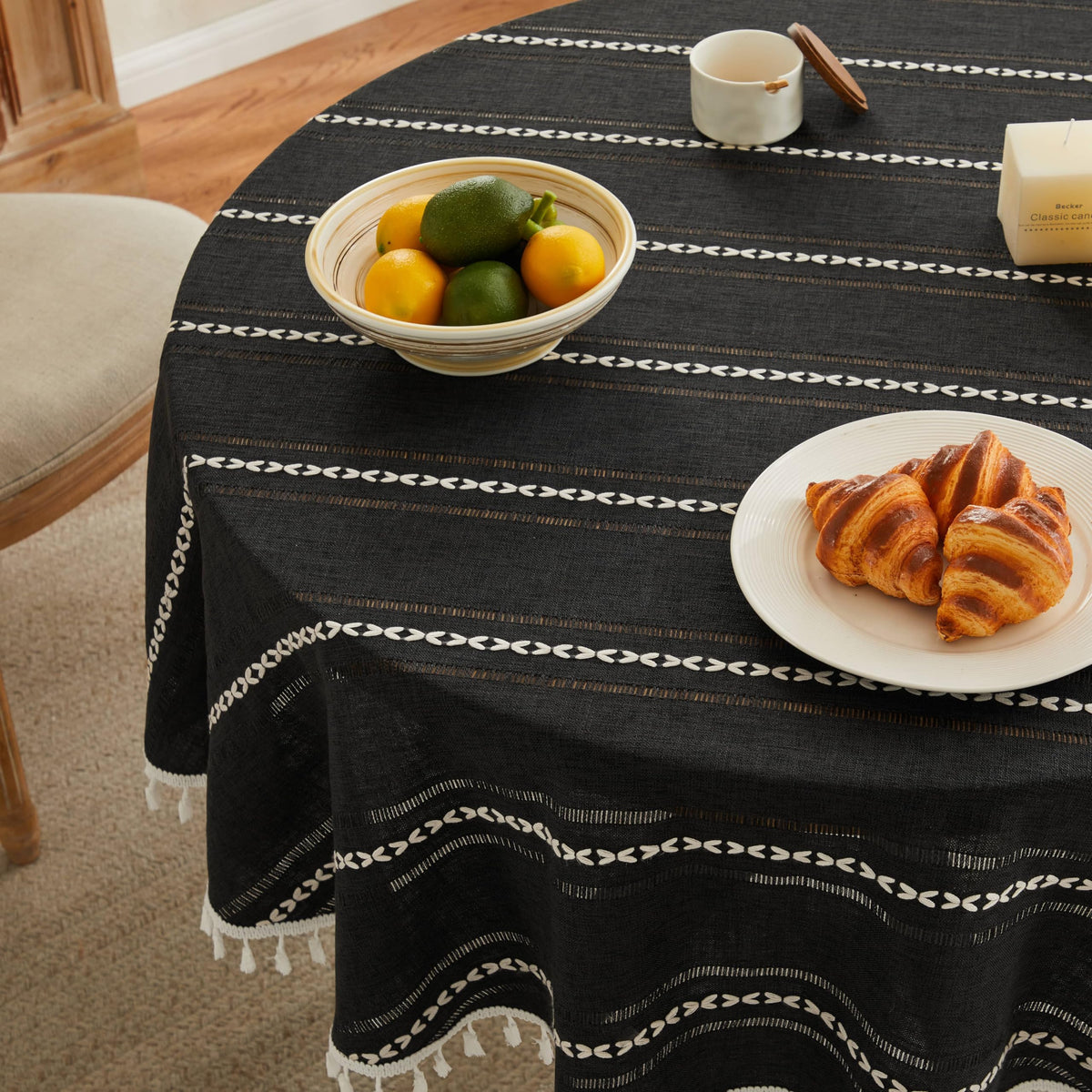 ZeeMart Hemstitched Striped Boho Table Cloth, 54x70 Inch Natural