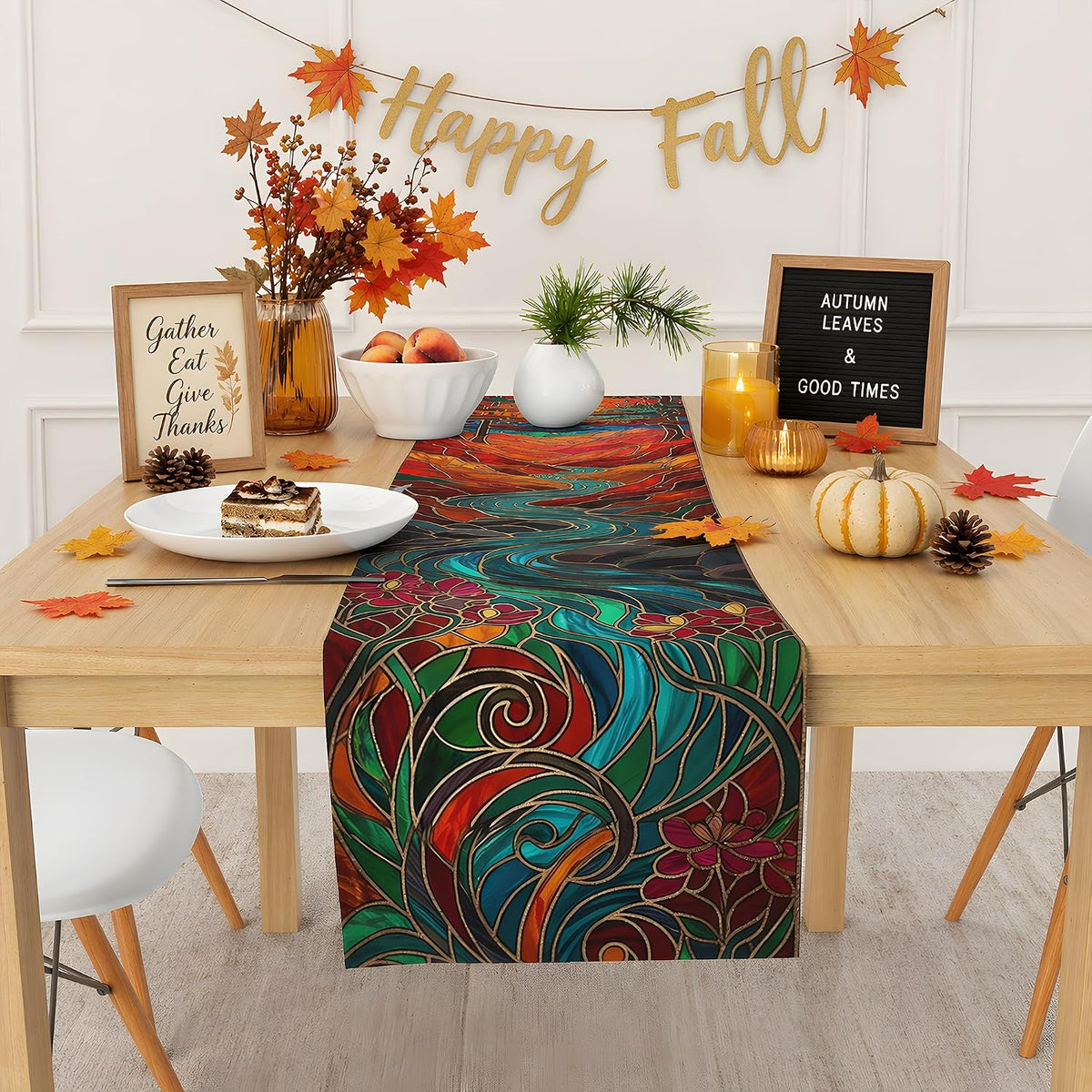 OHOME Fall Decor - Stained Glass Table Runner