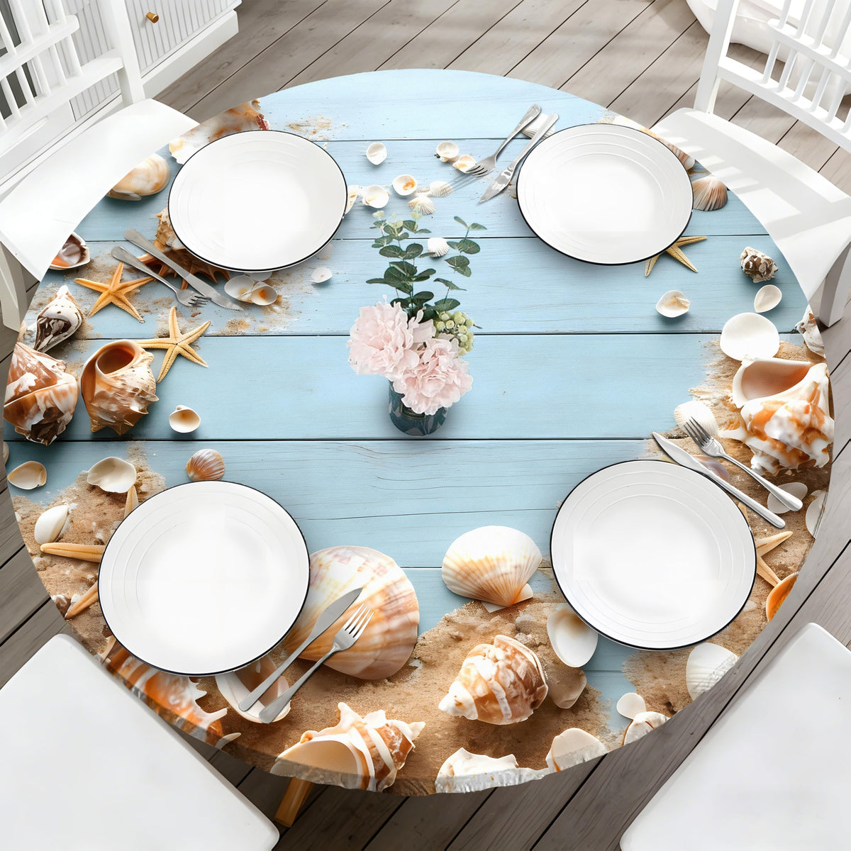Wood Grain 48 Inch Round Fitted Cloth Tablecloth with Elastic Edged, Waterproof Oil Proof Wipeable Table Cover for Indoor Outdoor Patio Table, Fits Round Tables Up to 46" - 50" Diameter
