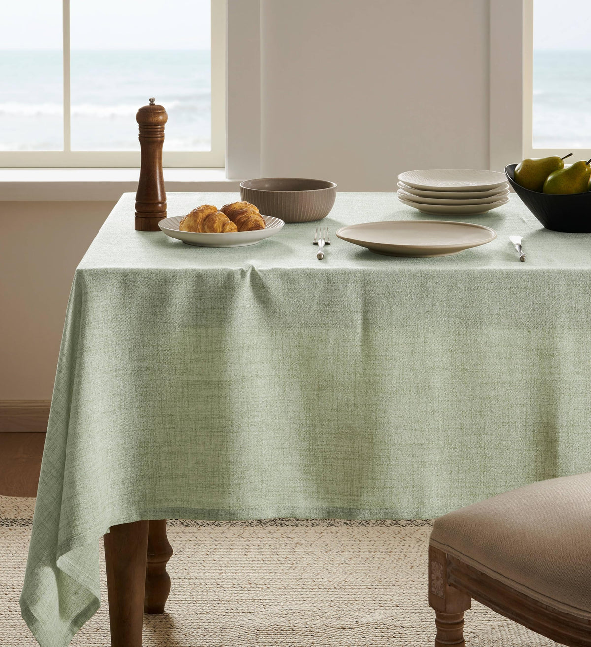 52"x70" Rectangle Linen Tablecloth Fits Small Dining Table, Natural