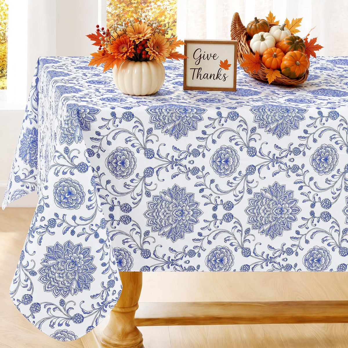 Smiry Rectangle Table Cloth, Waterproof Vinyl Tablecloths with Flannel Backing, Wipeable Spillproof Plastic Wood Grain Table Cover for Dining, Indoor and Outdoor (Beige, 60 "x 84")