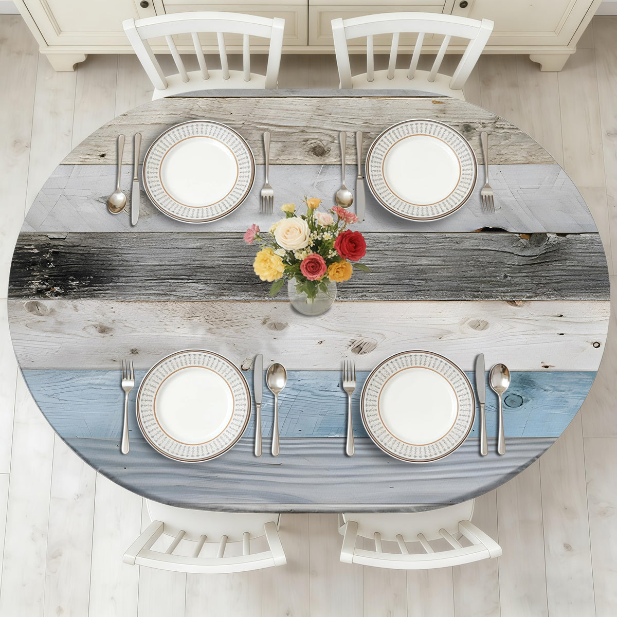 Wood Grain 48 Inch Round Fitted Cloth Tablecloth with Elastic Edged, Waterproof Oil Proof Wipeable Table Cover for Indoor Outdoor Patio Table, Fits Round Tables Up to 46" - 50" Diameter