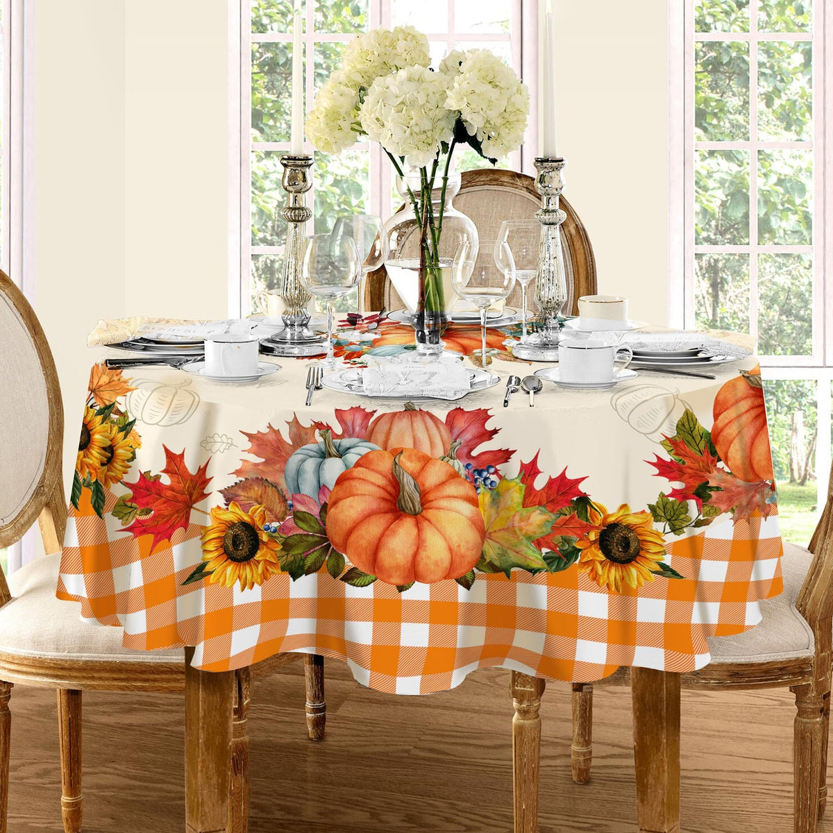 Hexagram Fall Tablecloth 52 x 70 Inches, Plaid Fall Table Cloth Rectangle