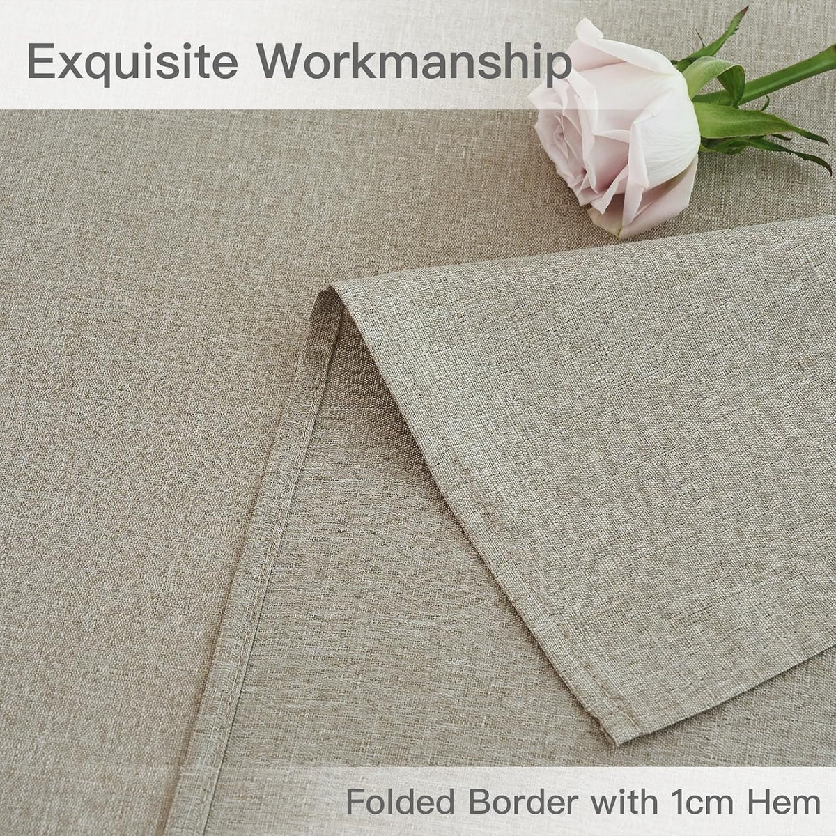 maxmill Rectangle Linen Textured Tablecloth Waterproof Spillproof Wrinkle Free Washable Fabric Table Cloth Kitchen Dining Tabletop Decoration Table Cover for Holiday Dinner Party, 52 x 70 Inch, Linen