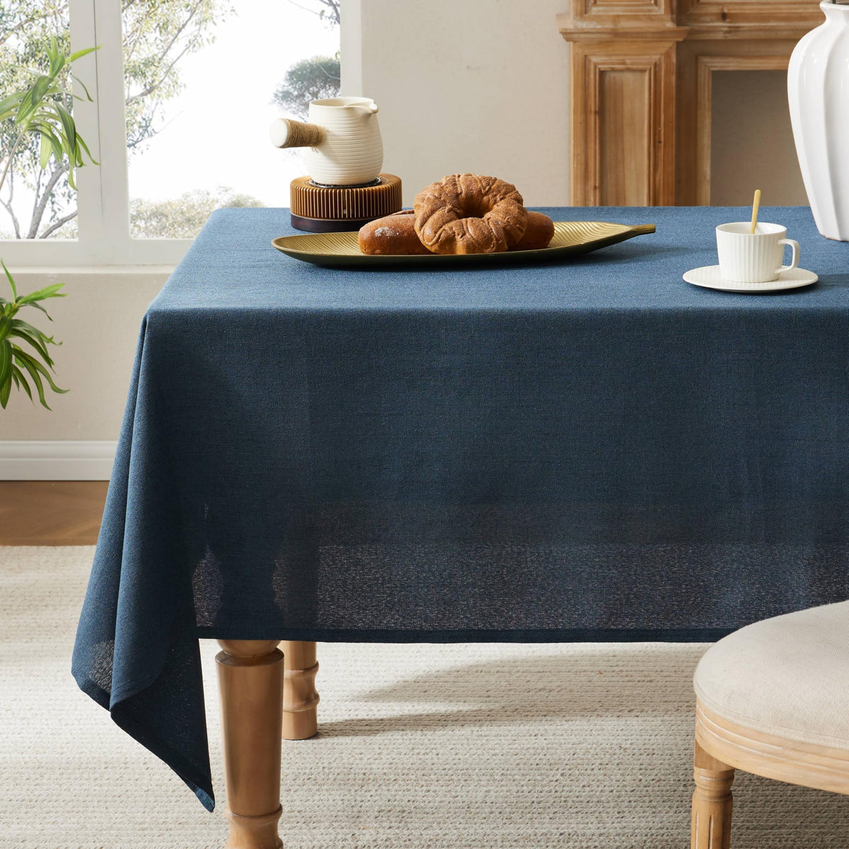 52"x70" Rectangle Linen Tablecloth Fits Small Dining Table, Natural