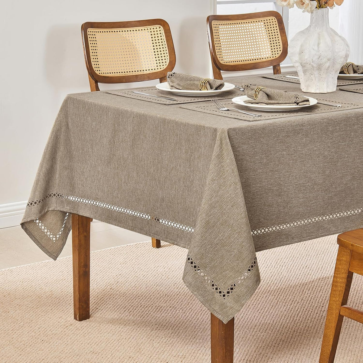 Flaxen 52x70 Rectangle Polyester Linen Farmhouse Tablecloth