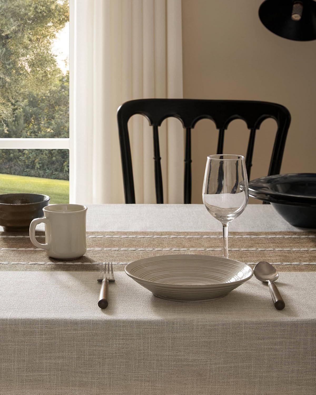 ZeeMart Contrast Linen Square Table Cloth 60x60 Inch Brown
