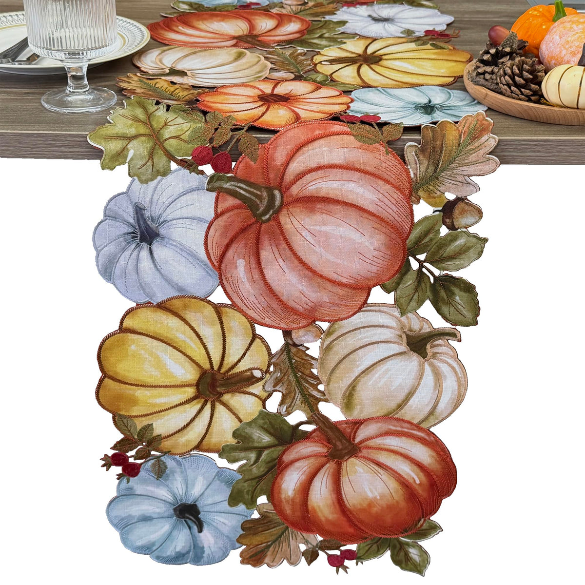 KEVA Fall Tablecloth 60x84 Inch, Autumn Pumpkin Cutwork Embroidered Tablecloth, Harvest Thanksgiving Table Decor for Kitchen Dining Table