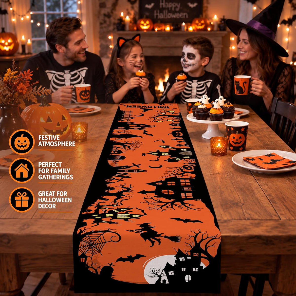 Halloween Spooky Haunted House Dining Table Runner