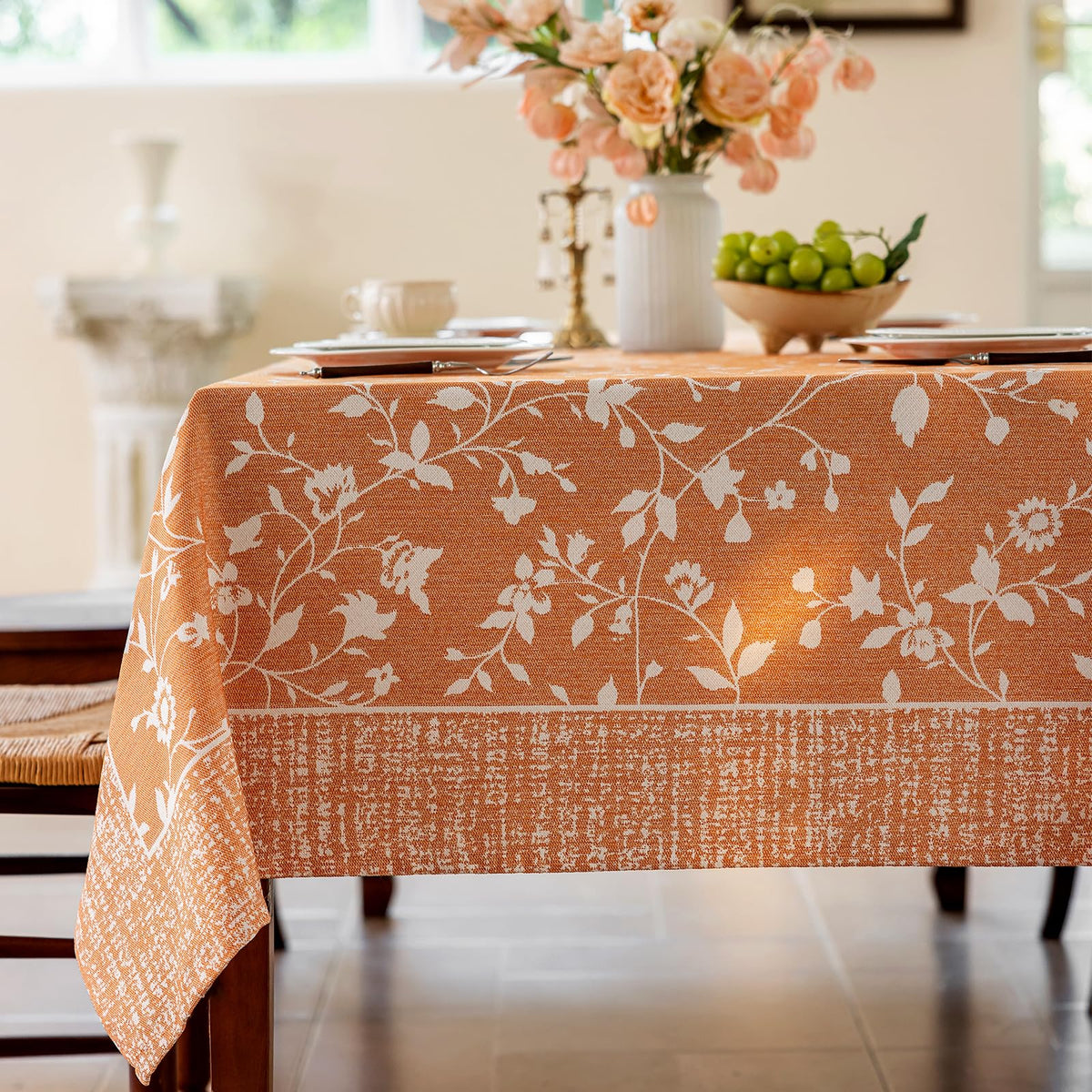 Midsummer Breeze French Country Beige Floral Tablecloth Rectangle 60”x75”