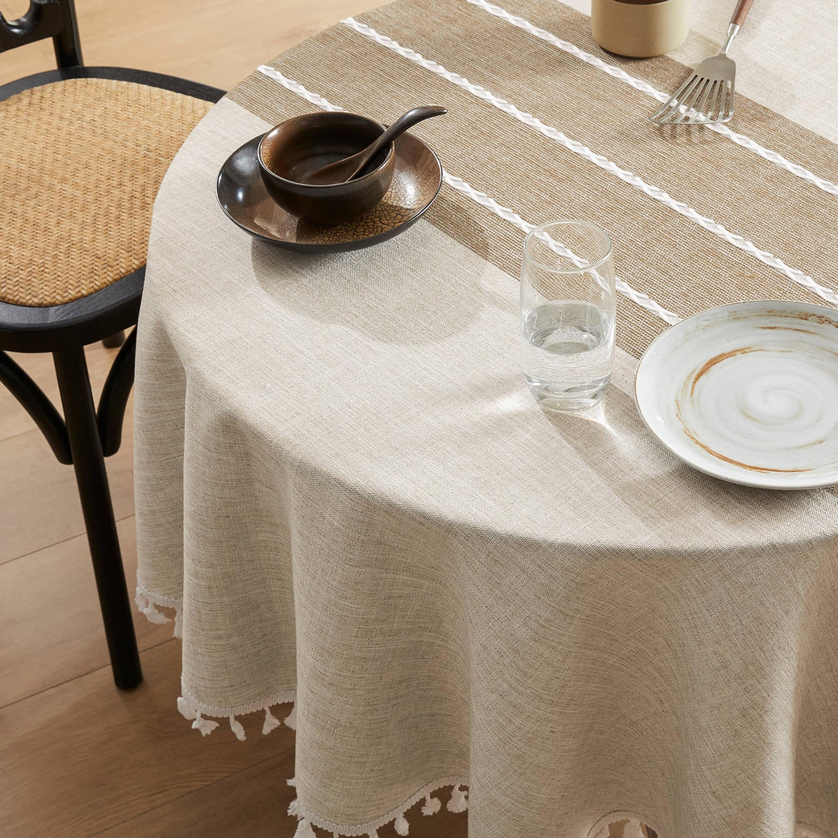 ZeeMart Contrast Linen Square Table Cloth 60x60 Inch Brown