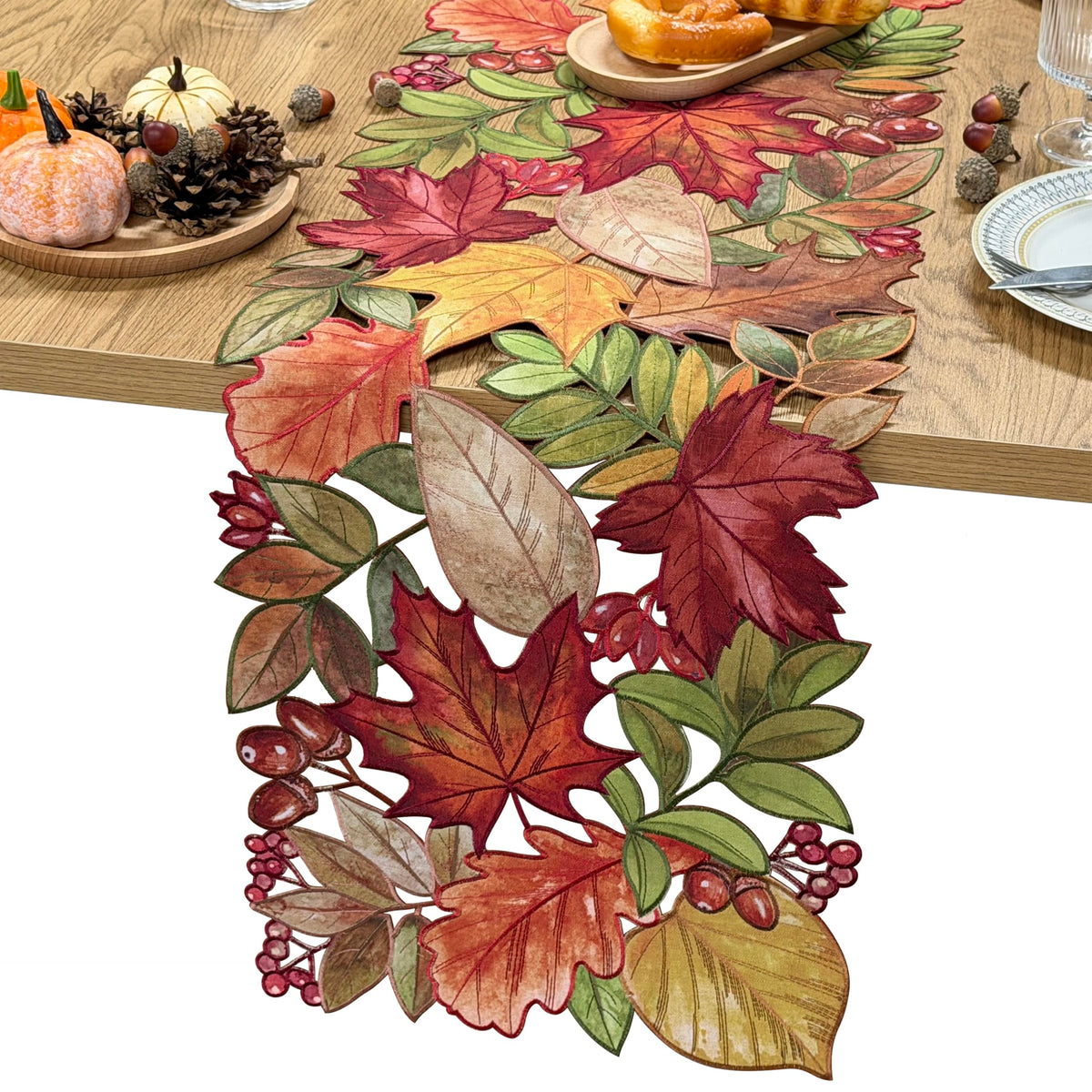 KEVA Fall Tablecloth 60x84 Inch, Autumn Maple Leaves Cutwork Embroidered Tablecloth, Harvest Thanksgiving Decor for Kitchen Dining Table
