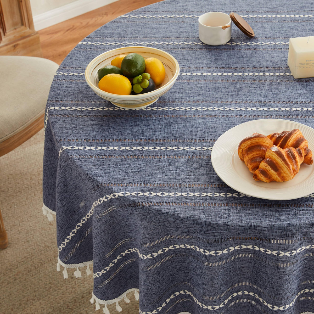 ZeeMart Hemstitched Striped Boho Table Cloth, 54x70 Inch Natural