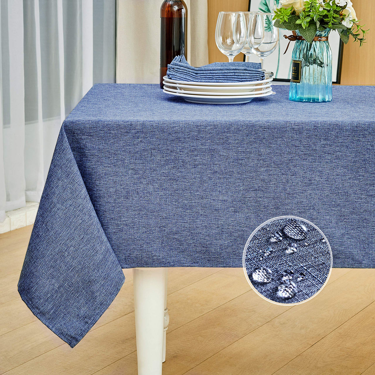 Mebakuk Rectangle Table Cloth Linen Farmhouse Tablecloth Waterproof Anti-Shrink Soft and Wrinkle Resistant Decorative Fabric Table Cover for Kitchen (Flaxen, 52" x 70" (4-6 Seats))