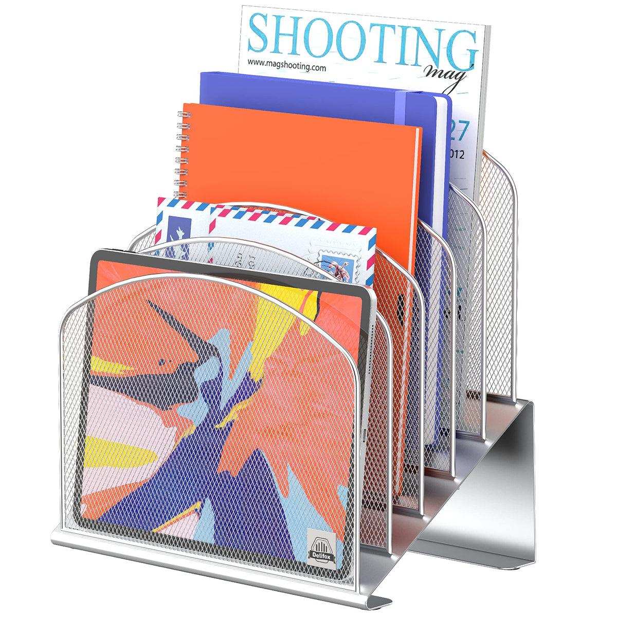 Delifox Inclined File Organizer for Desk, 5-Section Vertical File Holder