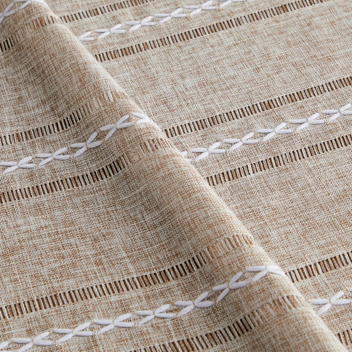 ZeeMart Hemstitched Striped Boho Table Cloth, 54x70 Inch Natural