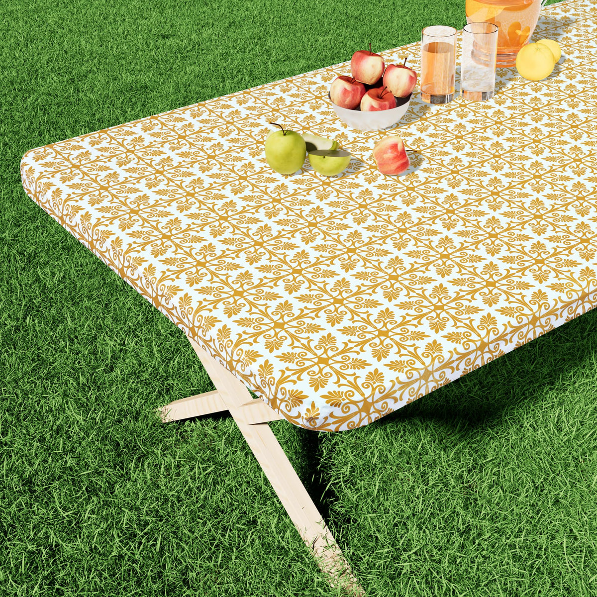 misaya Rectangle Vinyl Table Cloth, Elastic Fitted Flannel Backed Tablecloth, 100% Waterproof Plastic Table Cover Fits 4 Foot Folding Tables for Picnic, Camping, Outdoor (Khaki, 30" x 48")